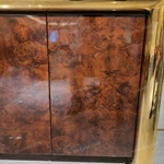 Four-Door Sideboard with High-Gloss Burl Wood Veneer Polished Gold-Finish Stainless Steel Frame and Spacious Shelved Storage